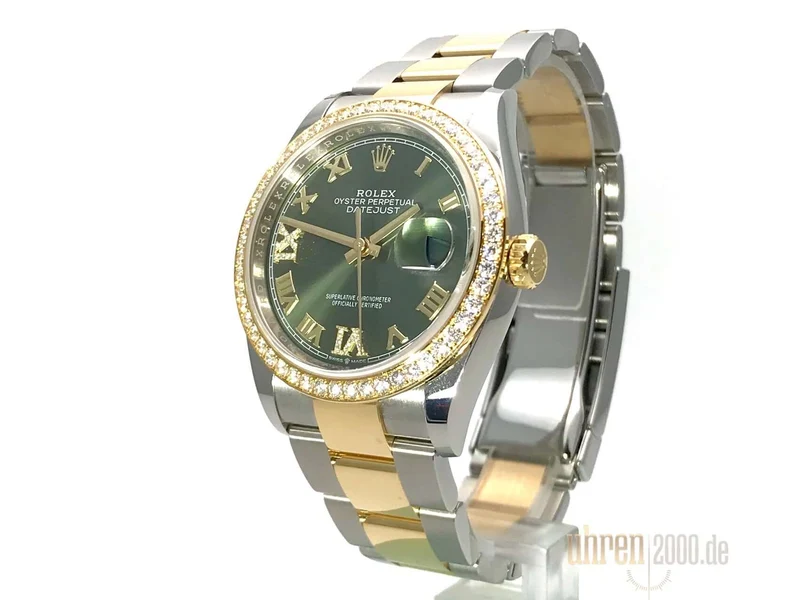 Rolex Datejust 36 126283RBR Diamantlünette Oliv Römisch Diamant