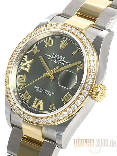 Rolex Datejust 36 126283RBR Diamantlünette Oliv Römisch Diamant
