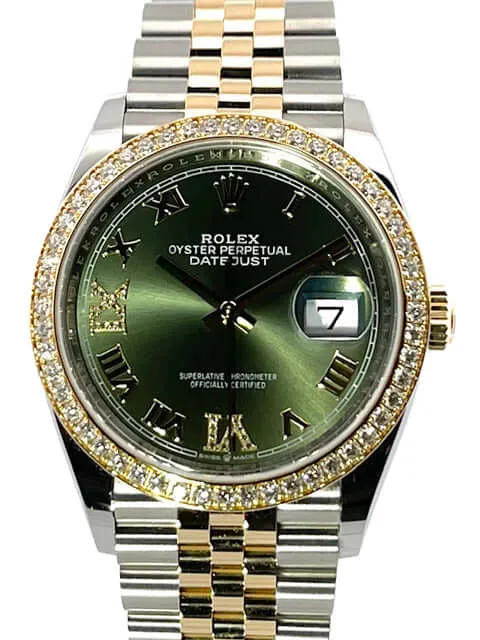 Rolex Datejust 36 126283RBR Diamantlünette Jubile-Band Oliv Römisch Diamant
