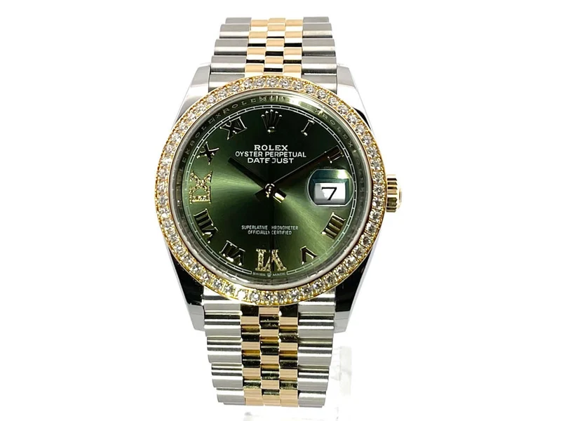 Rolex Datejust 36 126283RBR Diamantlünette Jubile-Band Oliv Römisch Diamant