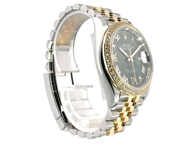 Rolex Datejust 36 126283RBR Diamantlünette Jubile-Band Oliv Römisch Diamant