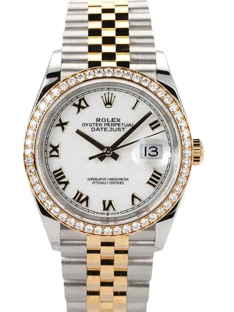 Rolex Datejust 36 126283RBR Diamantlünette Weiß Römisch Jubile-Band