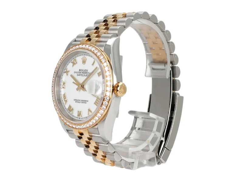 Rolex Datejust 36 126283RBR Diamantlünette Weiß Römisch Jubile-Band