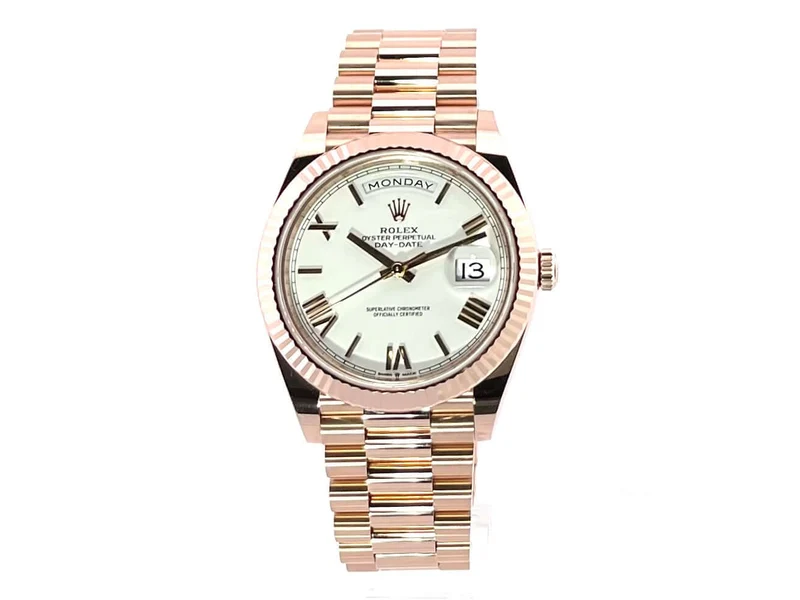 Rolex Day-Date 40 Everose-Gold 228235 Weiß Römisch