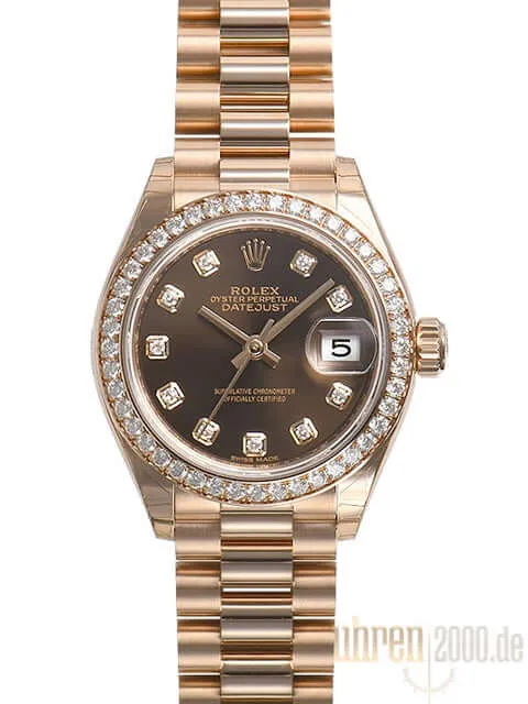 Rolex Lady-Datejust 28 Everose-Gold 279135 RBR Choco Diamant