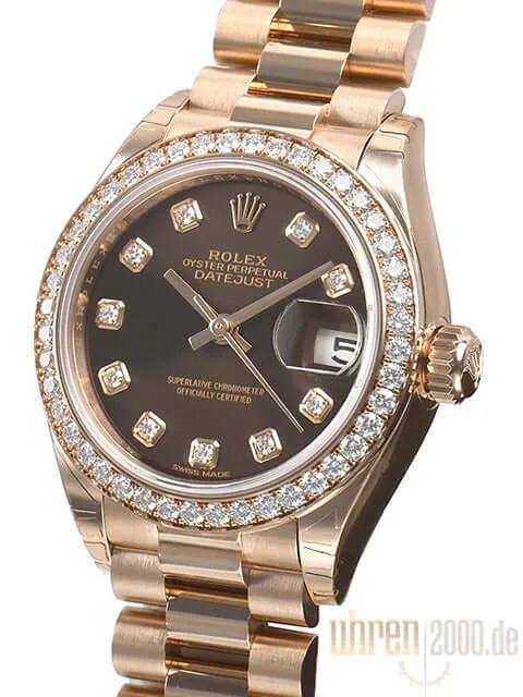Rolex Lady-Datejust 28 Everose-Gold 279135 RBR Choco Diamant