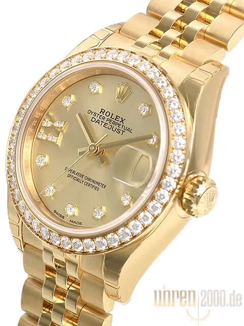 Rolex Lady-Datejust 28 Gelbgold 279138 RBR Champagner DIA Jubile-Band