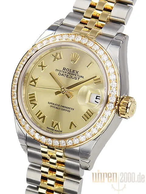Rolex Datejust 28 Stahl Gold 279383RBR Champagner Römisch Jubile-Band