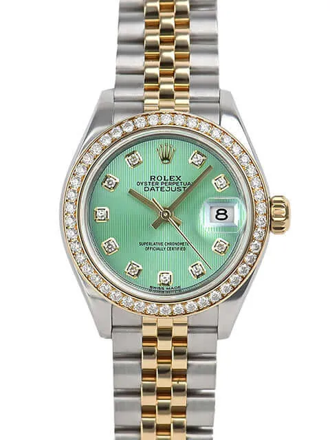Rolex Datejust 28 Stahl Gold 279383RBR Mintgrün Diamant Jubile-Band