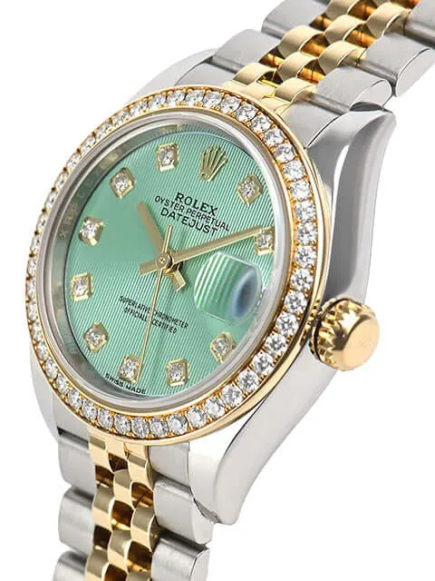 Rolex Datejust 28 Stahl Gold 279383RBR Mintgrün Diamant Jubile-Band
