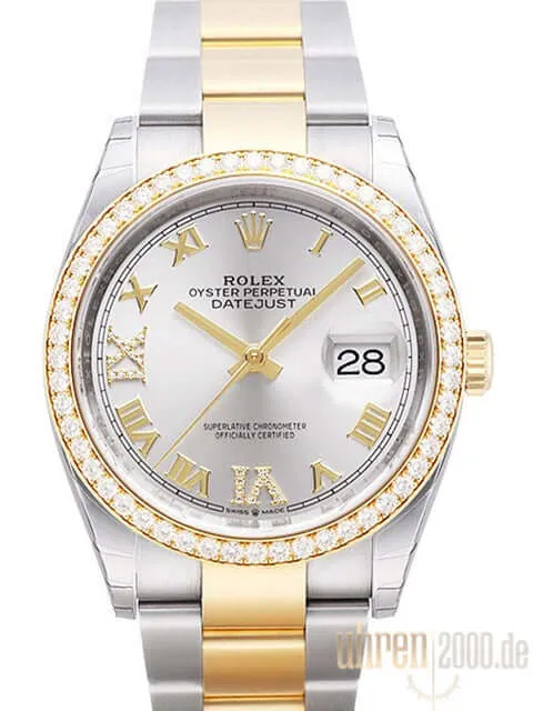 Rolex Datejust 36 126283RBR Diamantlünette Silber Römisch Diamant