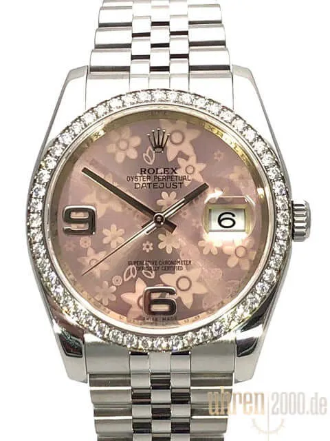 Rolex Datejust 36 Edelstahl Weißgold Diamant Lünette 116244 Pink Floral aus 2012
