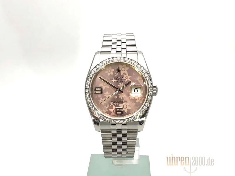 Rolex Datejust 36 Edelstahl Weißgold Diamant Lünette 116244 Pink Floral aus 2012