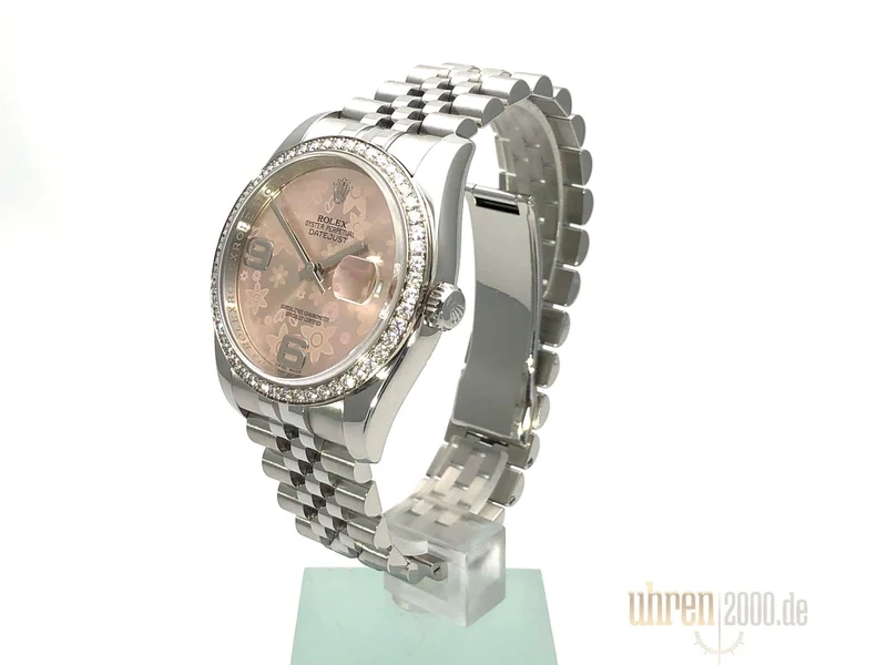 Rolex Datejust 36 Edelstahl Weißgold Diamant Lünette 116244 Pink Floral aus 2012