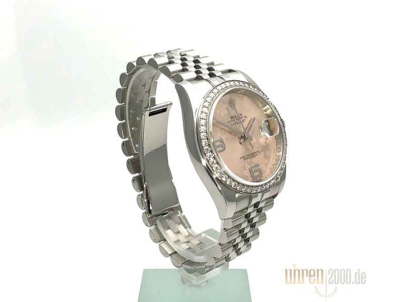Rolex Datejust 36 Edelstahl Weißgold Diamant Lünette 116244 Pink Floral aus 2012