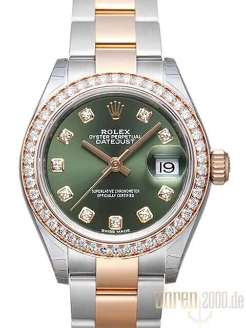 Rolex Datejust 28 Stahl Everose‑Gold 279381RBR Olive Diamant
