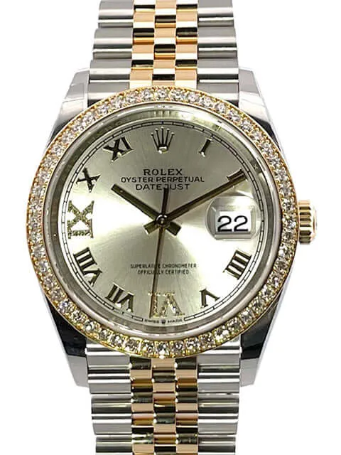 Rolex Datejust 36 126283RBR Diamantlünette Jubile-Band Silber Römisch Diamant