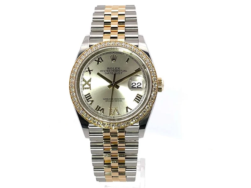 Rolex Datejust 36 126283RBR Diamantlünette Jubile-Band Silber Römisch Diamant