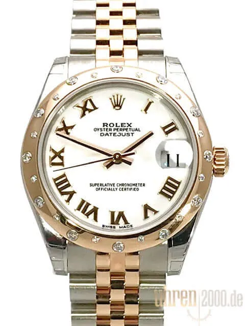 Rolex Datejust 31 Edelstahl Roségold Diamant Lünette 178341 Weiß R Jubile-Band