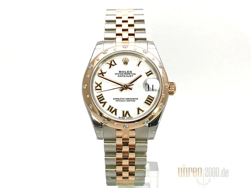 Rolex Datejust 31 Edelstahl Roségold Diamant Lünette 178341 Weiß R Jubile-Band