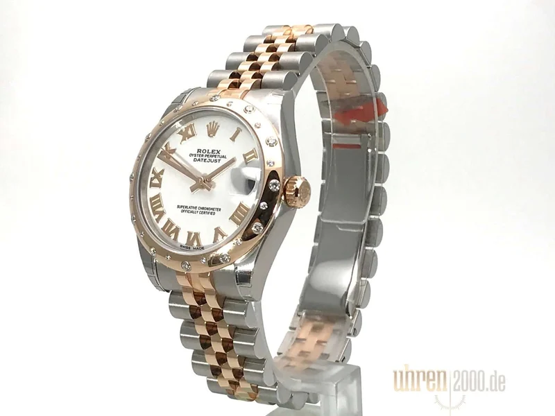 Rolex Datejust 31 Edelstahl Roségold Diamant Lünette 178341 Weiß R Jubile-Band