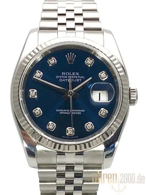 Rolex Datejust 36 116234 Blau Diamant Jubile-Band aus 2010