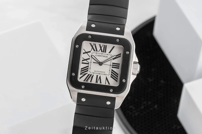 Cartier Santos 100 Steel / rubber automatic men's watch W20121U2, 2656 [2403311]