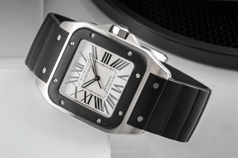 Cartier Santos 100 Steel / rubber automatic men's watch W20121U2, 2656 [2403311]