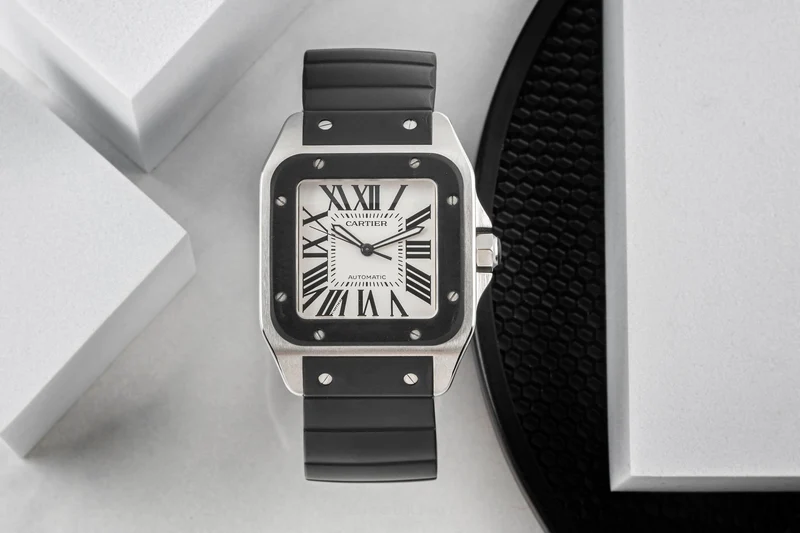 Cartier Santos 100 Steel / rubber automatic men's watch W20121U2, 2656 [2403311]
