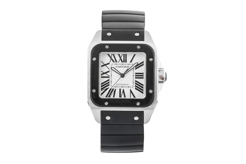 Cartier Santos 100 Steel / rubber automatic men's watch W20121U2, 2656 [2403311]