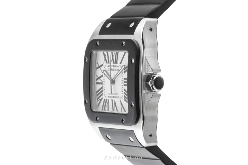 Cartier Santos 100 Steel / rubber automatic men's watch W20121U2, 2656 [2403311]
