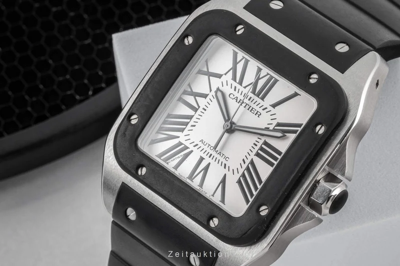 Cartier Santos 100 Steel / rubber automatic men's watch W20121U2, 2656 [2403311]