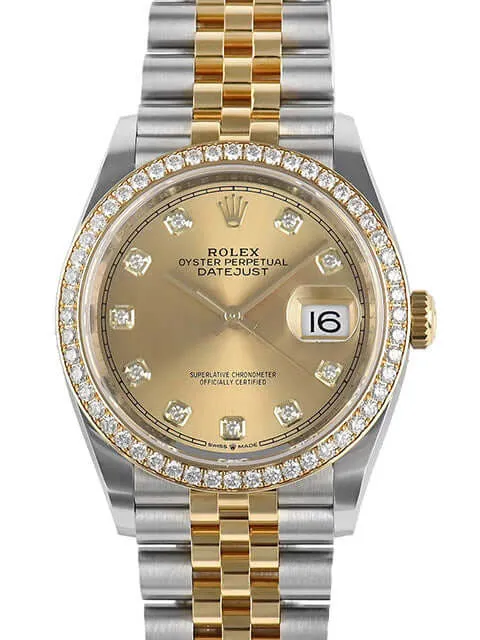 Rolex Datejust 36 126283RBR Diamantlünette Champagner DIA Jubile-Band