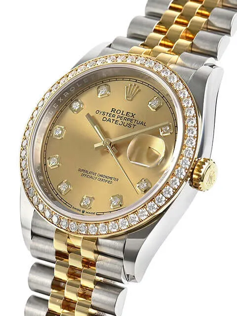 Rolex Datejust 36 126283RBR Diamantlünette Champagner DIA Jubile-Band