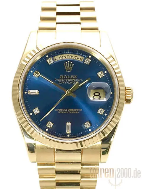 Rolex Day-Date 36 Gelbgold 118238 Blau Diamant LC100 K-Serie