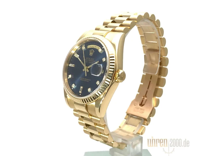 Rolex Day-Date 36 Gelbgold 118238 Blau Diamant LC100 K-Serie