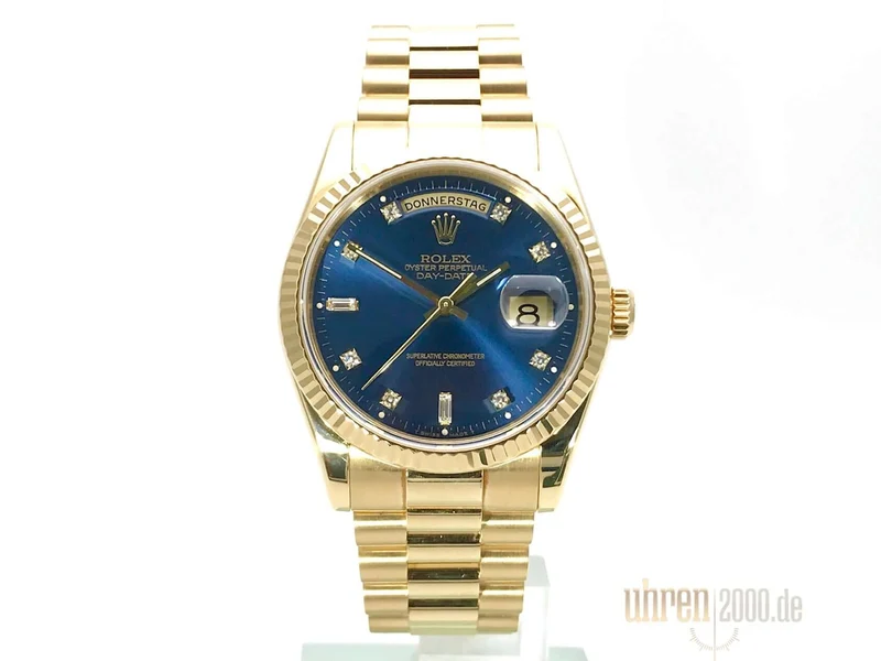 Rolex Day-Date 36 Gelbgold 118238 Blau Diamant LC100 K-Serie