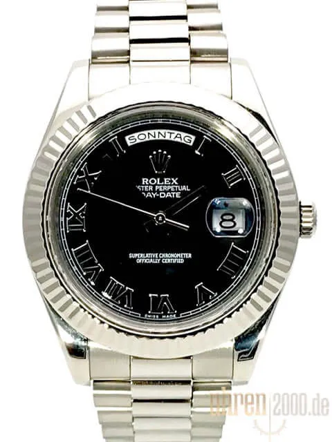 Rolex Day-Date II 218239 Weißgold Schwarz Römisch aus 2009