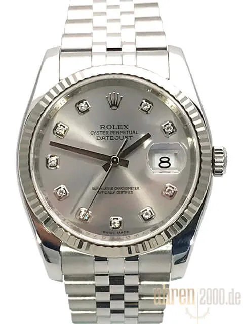 Rolex Datejust 36 Edelstahl Weißgold 116234 Silber Diamant Jubile aus 2011 LC100
