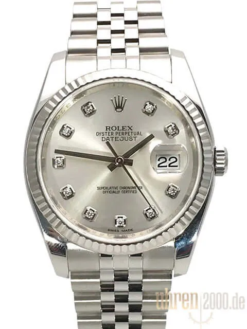 Rolex Datejust 36 Silber Diamant 116234 Jubile-Band aus 2015 LC100