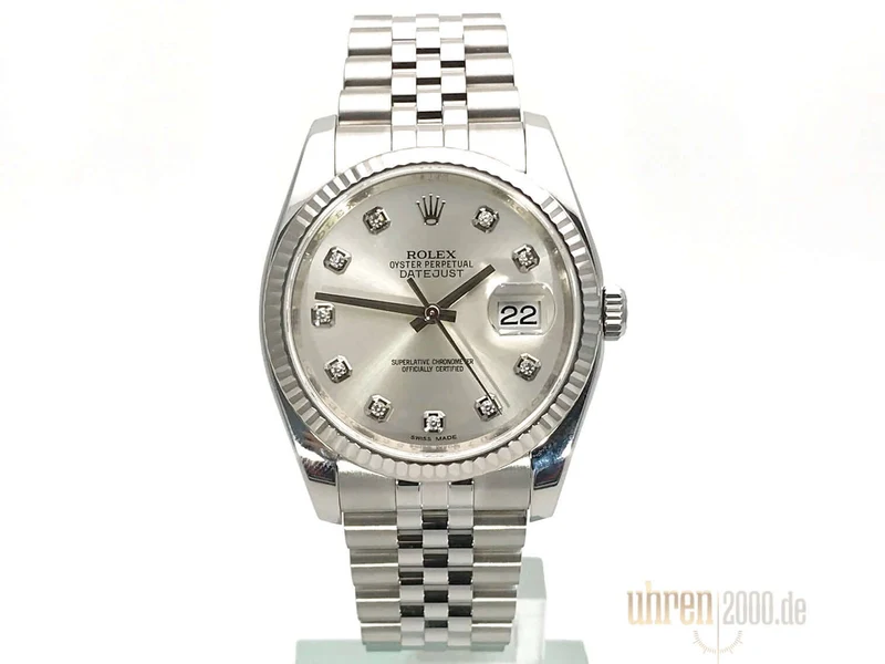 Rolex Datejust 36 Silber Diamant 116234 Jubile-Band aus 2015 LC100