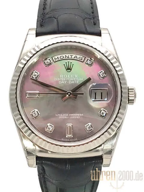 Rolex Day-Date 36 118139 Weißgold Leder Perlmutt Diamant