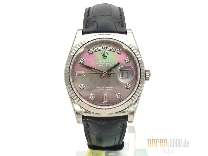 Rolex Day-Date 36 118139 Weißgold Leder Perlmutt Diamant