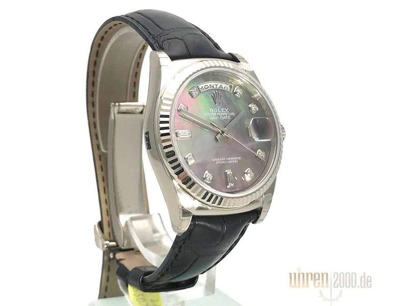 Rolex Day-Date 36 118139 Weißgold Leder Perlmutt Diamant