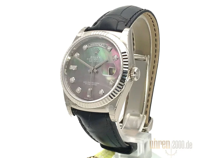 Rolex Day-Date 36 118139 Weißgold Leder Perlmutt Diamant
