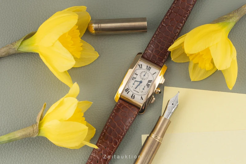 Cartier Tank Américaine chronograph 18 ct gold quartz men's watch W2601156, 1730 [2400299]