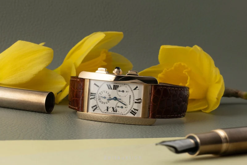 Cartier Tank Américaine chronograph 18 ct gold quartz men's watch W2601156, 1730 [2400299]
