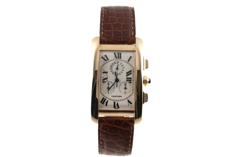 Cartier Tank Américaine chronograph 18 ct gold quartz men's watch W2601156, 1730 [2400299]