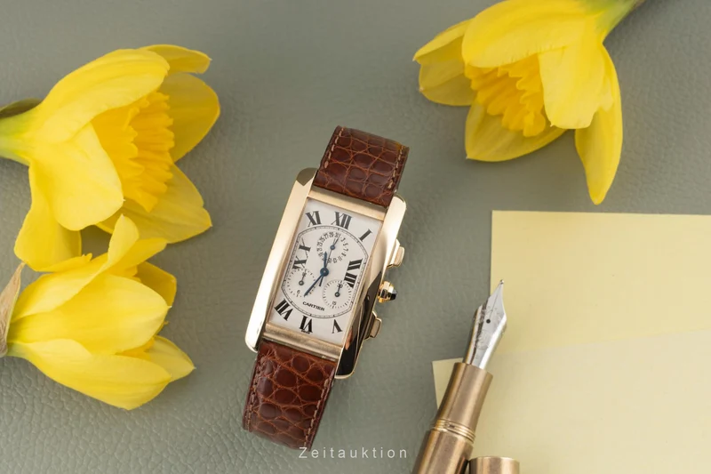 Cartier Tank Américaine chronograph 18 ct gold quartz men's watch W2601156, 1730 [2400299]