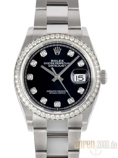 Rolex Datejust 36 Oystersteel Weißgold Diamant 126284RBR Diamant Schwarz